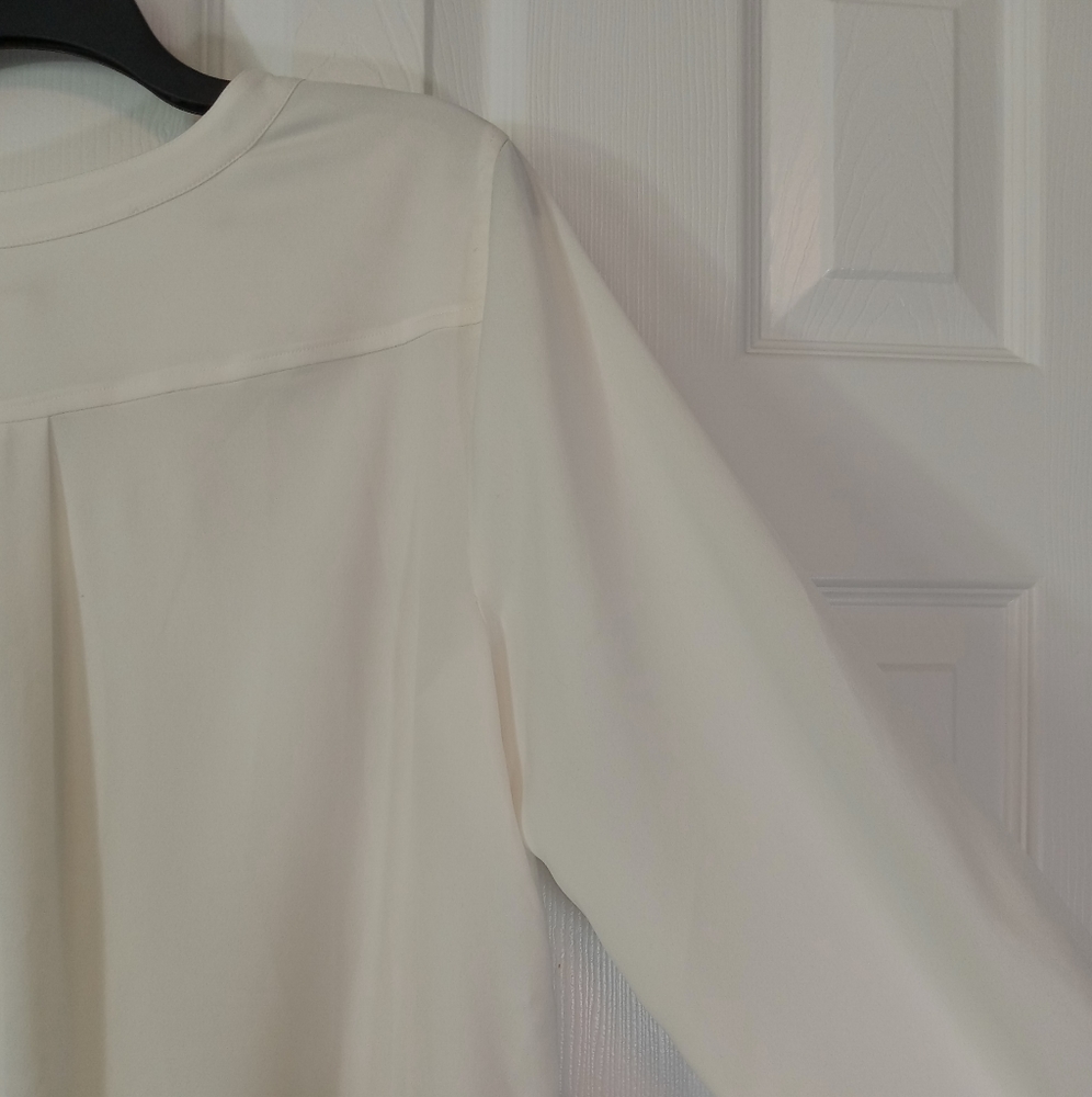 J Crew Long Sleeve Shirt Top Ivory Medium Tunic Sheer Loose Fit New Hi Low - Picture 13 of 15